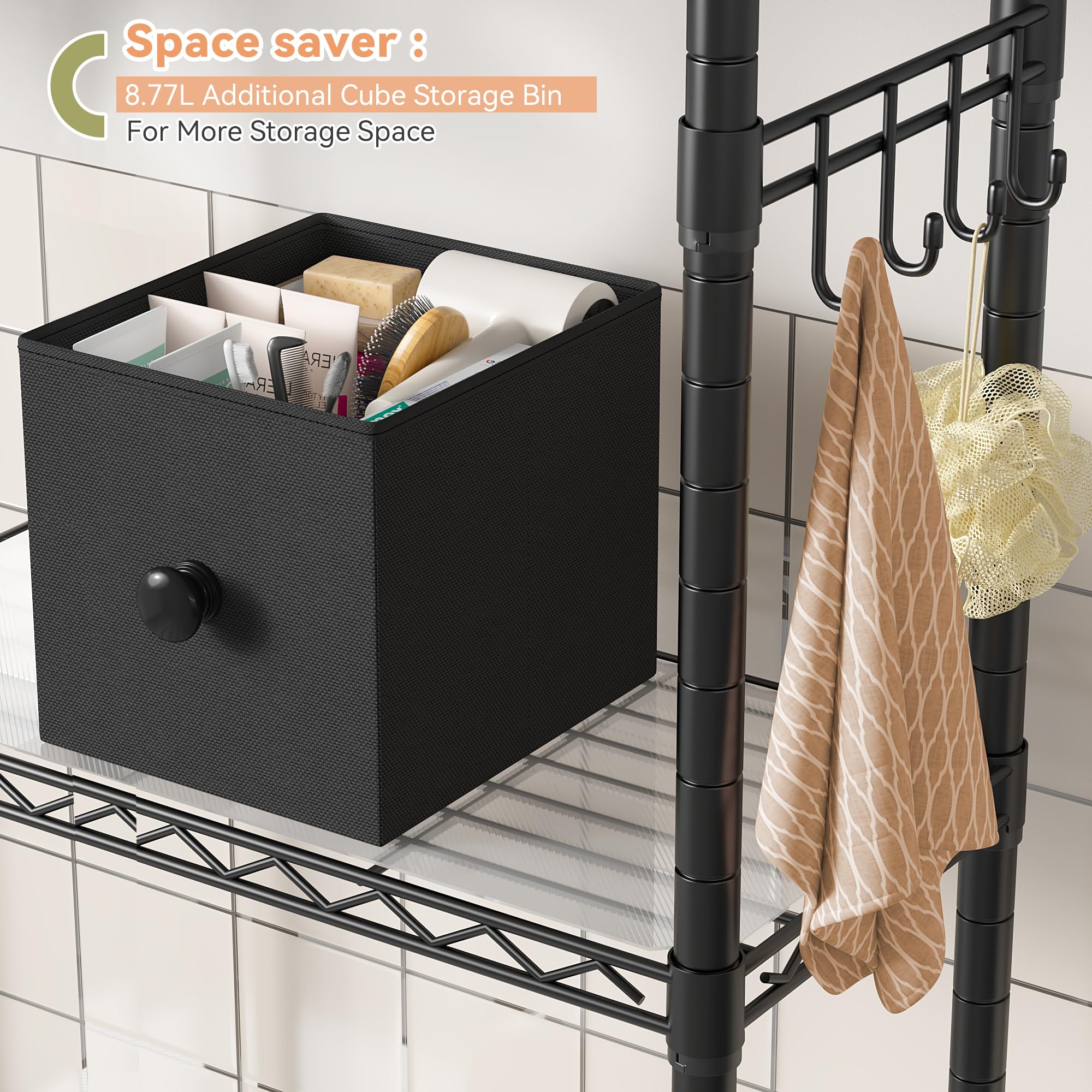 REIBII Over Toilet Storage with Drawer Over The Toilet Storage Shelf 3 Tier Over The Toilet Cabinet Over Toilet Bathroom Storage Bathroom Shelves with Towel Hook,Tissue Holder,Sturdy,Space-Saving