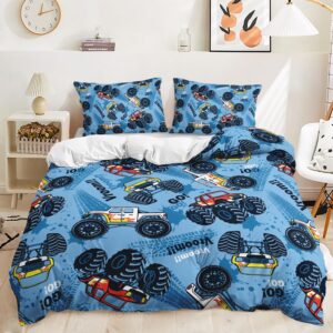 ailonen truck duvet cover set for boys,blue graffiti truck bedding set full size for kids teens for bedroom decor,3 piece monster truck quilt cover set,1 duvet cover and 2 pillowcases