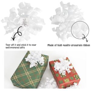 HUIHUANG White Bows for Gift Wrapping, White Curly Ribbon Bows Self Adhesive Burst Gift Bow for Christmas Presents, Wine Bottle, Treat Bags, Bridal Shower Wedding Party Favor - 6 Counts