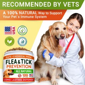 STRELLALAB Natural Flea and Tick Prevention Chews for Dogs - Chewable Tablets for Dogs - All Breeds and Ages - Made in USA Flea and Tick Remover Supplement - Bacon - 120 Treats