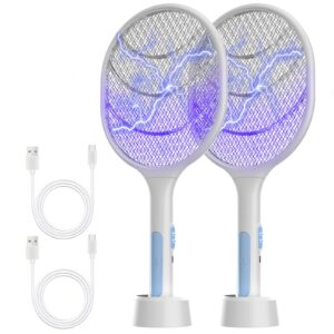 bug zapper 2 pack, vanelc electric fly swatter racket fly zapper, 3000 volt usb rechargeable fly trap mosquito zapper pest insects control for home, kitchen, office, outdoor