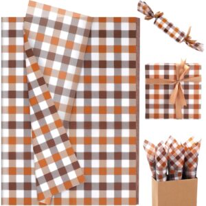 100 sheets fall plaid tissue paper, 20x14in orange brown farmhouse gift wrapping tissue autumn-themed color diy art craft paper for thanksgiving day home birthday party gift decor