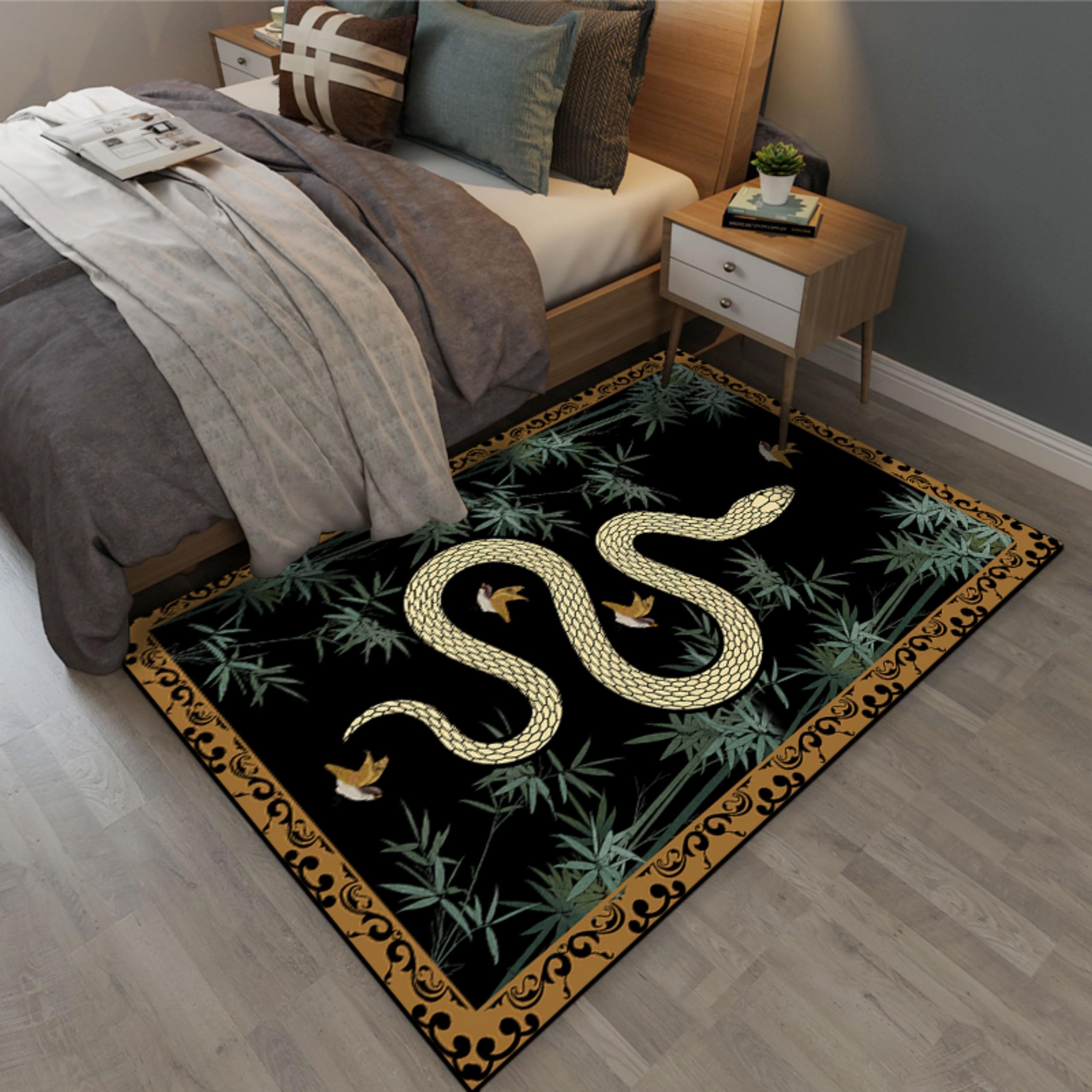 Puyosvr Snakes and Birds Area Rugs, 5x6ft, Goth Bohemian Retro Aesthetics Accent Rug, Washable Carpet with Anti-Slip Backing Durable Rugs for Bedroom Living Room Nursery