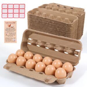 24 pack dozen egg cartons bulk 12 count for fresh chicken eggs or duck eggs, empty natural paper pulp egg cartons reusable, strong sturdy design made from natural cardboard.