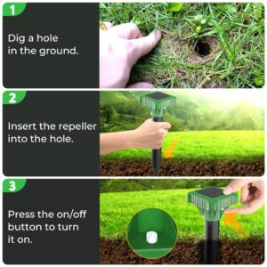 ULTRABOT Solar Mole Repellent Ultrasonic Snake Gopher Repeller Outdoor Waterproof Sonic Groundhog Repellent for Lawn Get Rid of Snake Vole Gopher Groundhog Skunk Chipmunk (8)