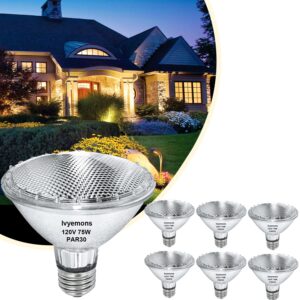 ivyemons par30 short neck halogen 75w - 6 pack par30 flood light bulbs e26 base, par30 dimmable 2800k warm white, long lasting par30 halogen bulb for accent lighting, tracking light, recessed light