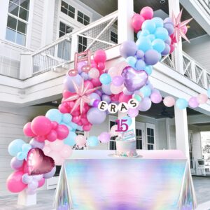 pink and purple flamingo pink balloon garland arch kit 130pcs heart shape ball mylar balloon for girl sweet16 princess music fans birthday concert prom mother's day decorations