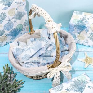 Whaline 100 Sheets Ocean Tissue Paper Sea Shell Starfish Gift Wrapping Paper Coastal Beach DIY Art Craft Tissue Paper for Summer Wedding Birthday Baby Shower Supplies, 13.7 x 19.6 Inch