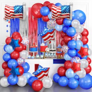 AIBIIN 115pcs Red White and Blue Balloon Arch Kit with Patriotic Theme Foil Fringe Curtain 4Th Of July Decorations Memorial Day Independence Day Graduation Nautical Baseball Party Decorations