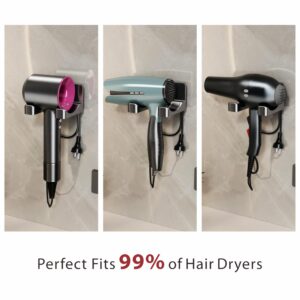 Hair Dryer Holder Wall Mounted, Blow Dryer Holder Blow Dryer Organizer for Bathroom, Self Adhesive Magnesium Aluminum Alloy Compatible for Dyson Hair Dryer (Gray)