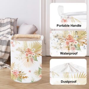 Clastyle 45L Large Boho Leaf Laundry Basket with Lid Tropical Floral Palm Leaves Collapsible Clothes Hamper Botanical Towel Toy Basket with Handle for Bedroom Bathroom