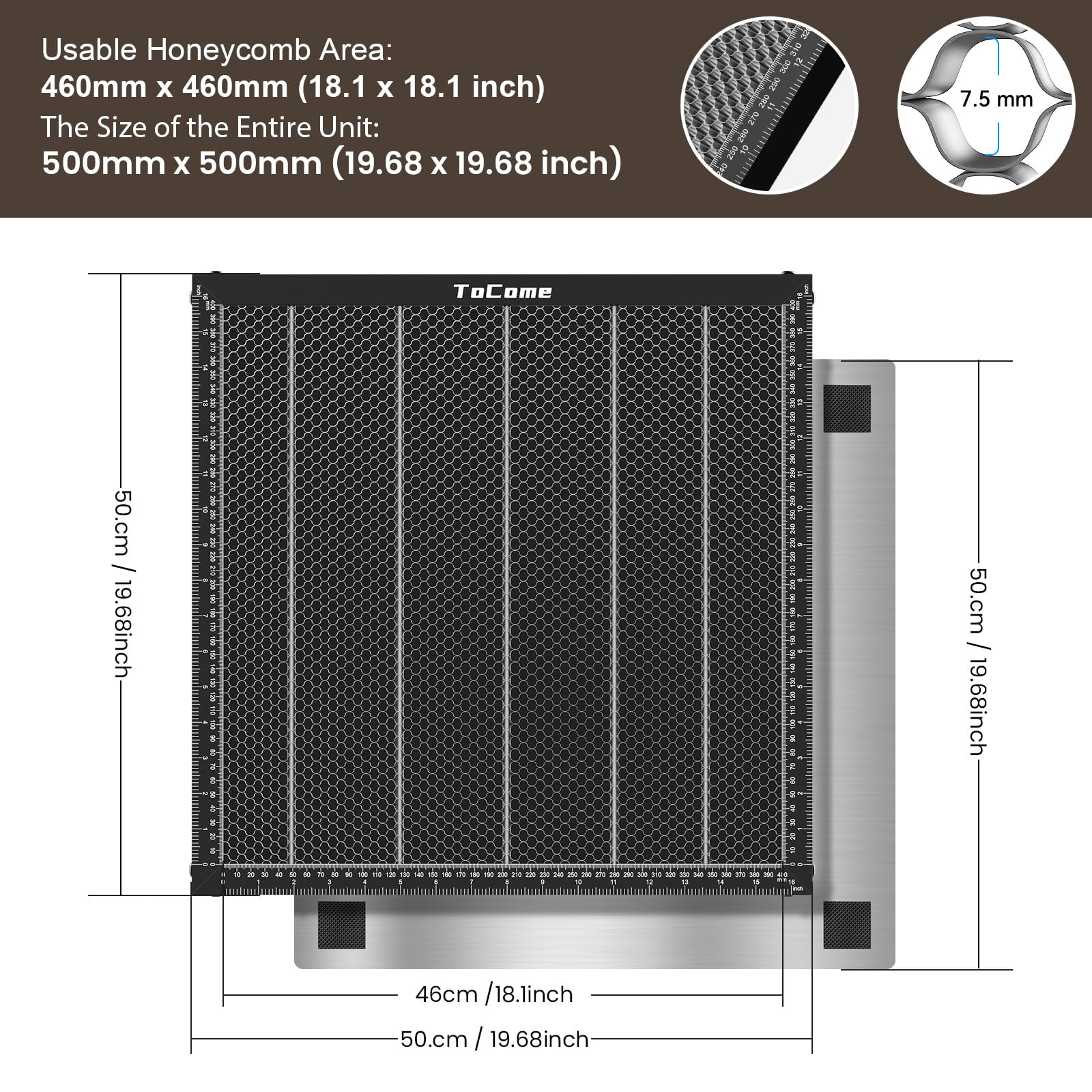 ToCome Honeycomb Laser Bed 500 x 500 x 22 mm Steel Honeycomb Cutting Bed for D1, D1 Pro Falcon Falcon 2 and Most Laser Engraver Laser Cutter, 19.68" x 19.68"