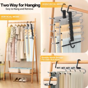 Pants Hangers Space Saving - 2 Pack Closet Organizer and Storage Jean Hangers, Stainless Steel Anti-Slip Clothes Hanger Scarf Holder Pants Hangers for Pants Jeans Leggings Trousers Pant Rack, Black