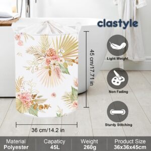 Clastyle 45L Large Boho Leaf Laundry Basket with Lid Tropical Floral Palm Leaves Collapsible Clothes Hamper Botanical Towel Toy Basket with Handle for Bedroom Bathroom