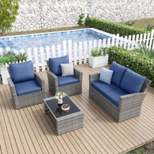 Amopatio Patio Furniture Set, 4 Pieces Outdoor Patio Furniture Wicker Sectional Sofa Outdoor Patio Set Patio Conversation Sets, Grey