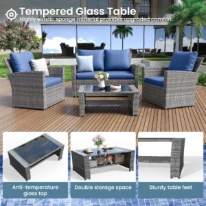 Amopatio Patio Furniture Set, 4 Pieces Outdoor Patio Furniture Wicker Sectional Sofa Outdoor Patio Set Patio Conversation Sets, Grey