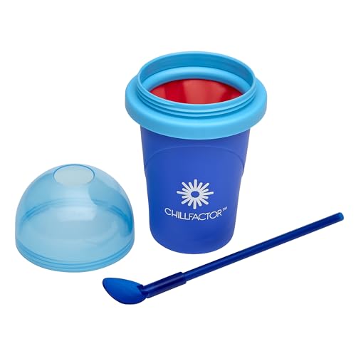 Cra-Z-Art ChillFactor Original Slushie Maker Cup, DIY Magic Slushy Maker Squeeze Cup, Super Quick Smoothie Squeeze Cup for Milkshakes, Juices, Double Layer Cup with Lid & Spoon, Blue