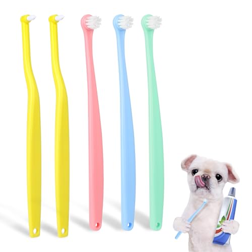 KALIONE 5pcs Dog Cat Toothbrush for Pet Dental Care, Micro Head Pets Toothbrush with Soft Bristles for Dog Oral Hygiene Deep Clean, Multi-Angle Round Pointed Cat Toothbrush