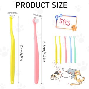 KALIONE 5pcs Dog Cat Toothbrush for Pet Dental Care, Micro Head Pets Toothbrush with Soft Bristles for Dog Oral Hygiene Deep Clean, Multi-Angle Round Pointed Cat Toothbrush