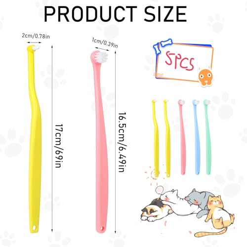 KALIONE 5pcs Dog Cat Toothbrush for Pet Dental Care, Micro Head Pets Toothbrush with Soft Bristles for Dog Oral Hygiene Deep Clean, Multi-Angle Round Pointed Cat Toothbrush