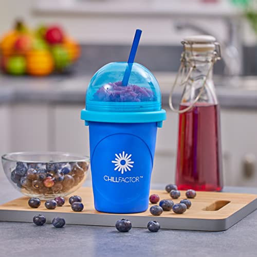 Cra-Z-Art ChillFactor Original Slushie Maker Cup, DIY Magic Slushy Maker Squeeze Cup, Super Quick Smoothie Squeeze Cup for Milkshakes, Juices, Double Layer Cup with Lid & Spoon, Blue