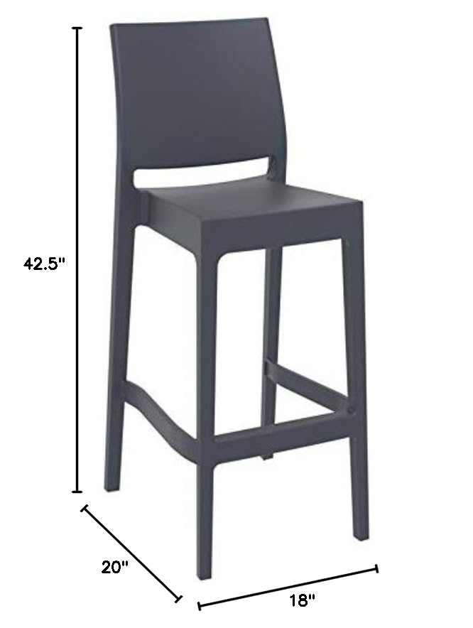 Pemberly Row 29.5" Resin Barstool in Dark Gray Finish - Set of 2