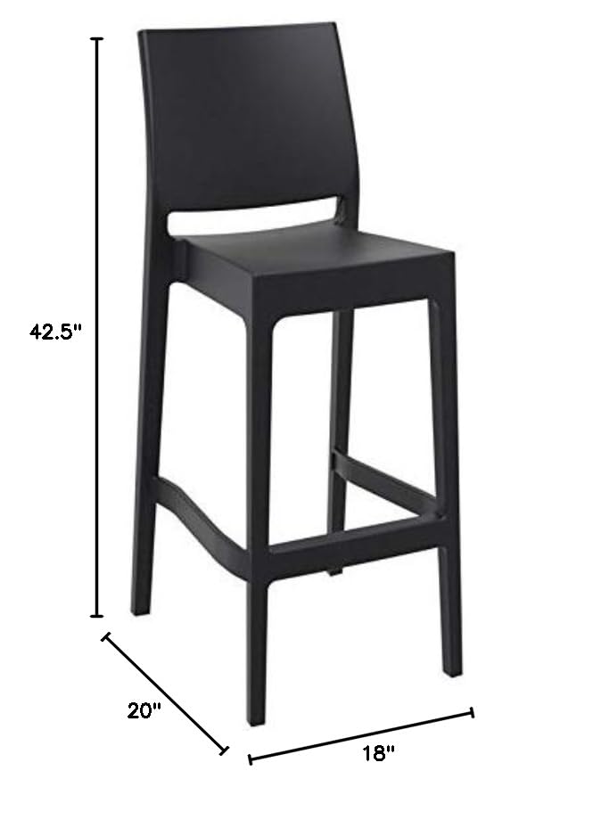 Pemberly Row 29.5" Commercial Grade Resin Barstool in Black - Set of 2