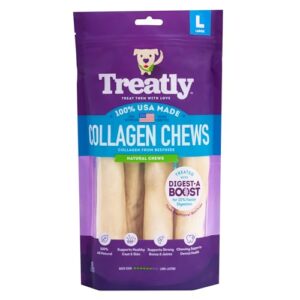 treatly usa collagen rolls 9-10" dog chew treats - natural flavor, 4 count/1 pack