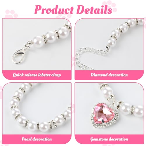 Pearl Cat Collar, Cute Rhinestone Puppy Collar Shine Small Cat Necklaces Pet Collar with Bling Accessories for Kitten Small Dogs Wedding Birthday Party(S,Pink)