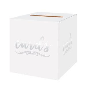 sunepany white card box wedding box for cards cardboard card box for bridal or baby shower birthday party graduation funeral silver card box with slot wedding envelope box