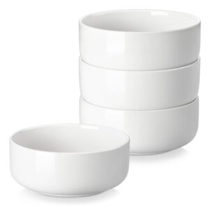 malacasa 24 oz cereal bowls, porcelain soup oatmeal bowls kitchen ceramic bowls set of 4 dishwasher microwave oven safe, white, series luna