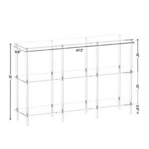 CRTERICX Acrylic Horizontal Bookshelf, 11.8" D x 47.2" W x 31" H, 3-Tier Clear Low Book Shelf with Large Storage, Multipurpose Bookcase for Living Room, Bathroom, Office, Easy Assembly