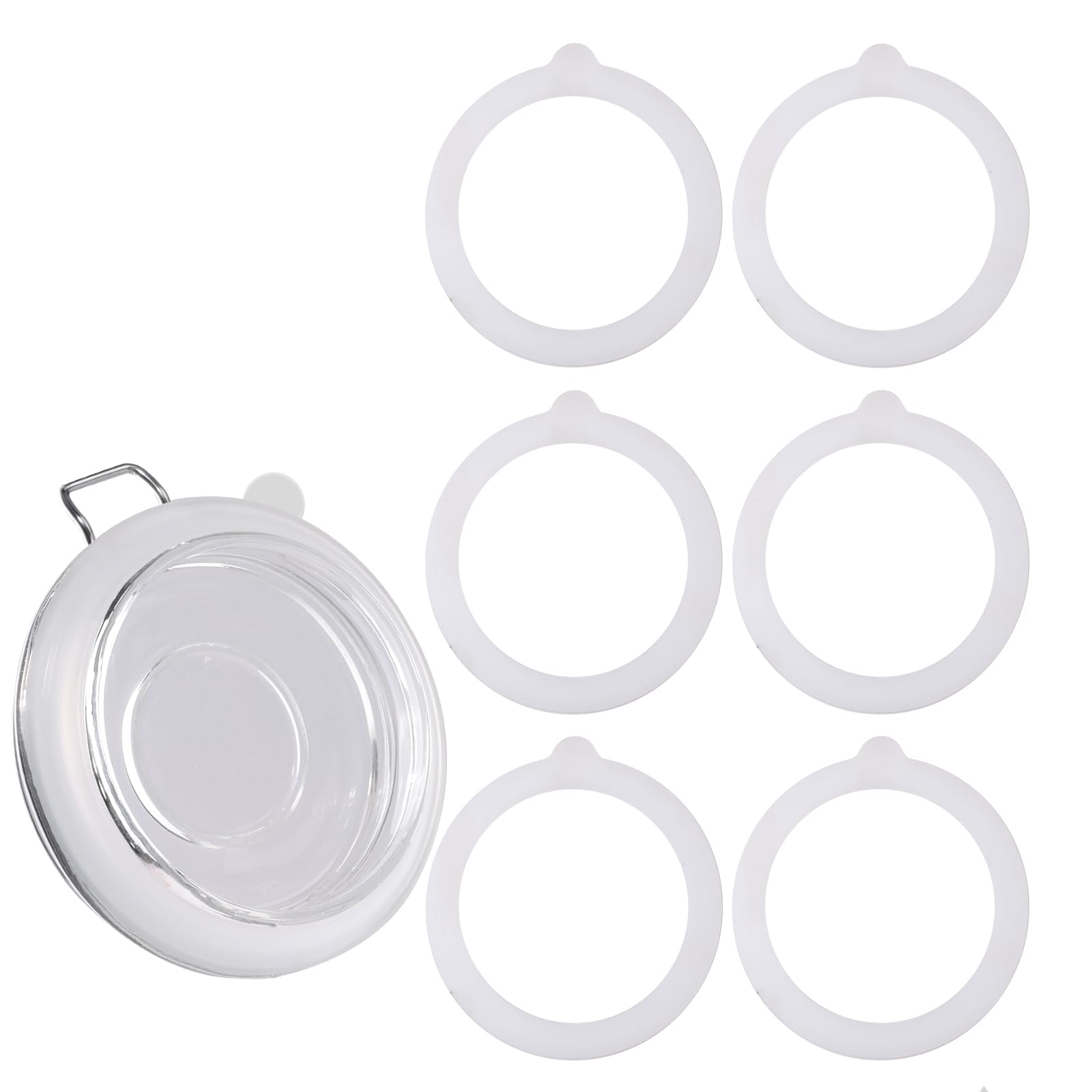 SFIELCAPA 6pcs 4.5 Inch Silicone Replacement Gaskets for Jars Rubber Seals for 4.2-4.3 Inch Mouth Glass Jars (White)