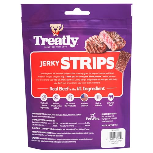 Treatly Jerky Strips Dog Treats - Beef Flavor, 5oz/1 Pack