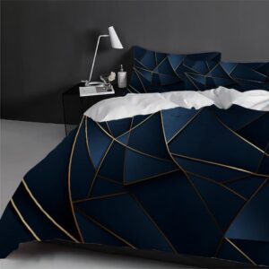 TBAUYI Navy Blue Duvet Cover King Size 3 Pieces，Geometric Gold Line 3D Printed Bedding Set with 2 Pillow Shams Luxury Soft Microfiber Bed Cover, Type13