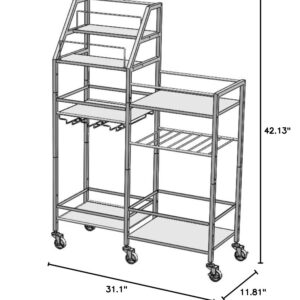 VINAEMO Rolling Bar Cart with Wine Glass Holder, Bar Carts for the Home, Bar Stand for Home, Small Mini Bar for Whiskey Wine, Liquor Cart for Home Bar, Alcohol Cabinet for Bar, Kitchen, Dining Room