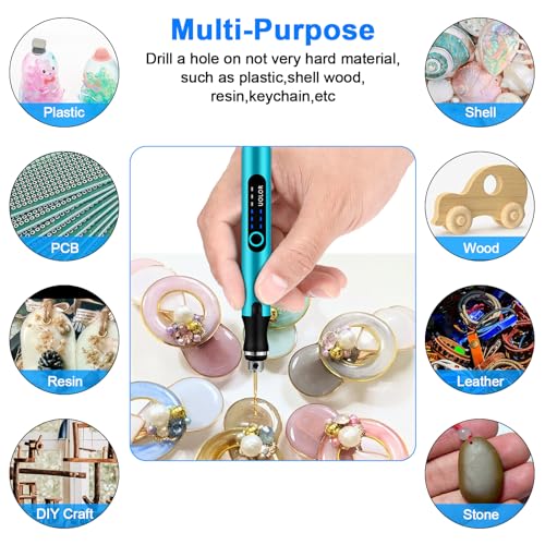 Uolor 3-Speed Cordless Mini Drill Pen, Rechargeable DIY Electric Hand Drill with 10 Small Drill Bits, Micro Drill Set for Jewelry Making Wood Stone Plastic Resin Keychains