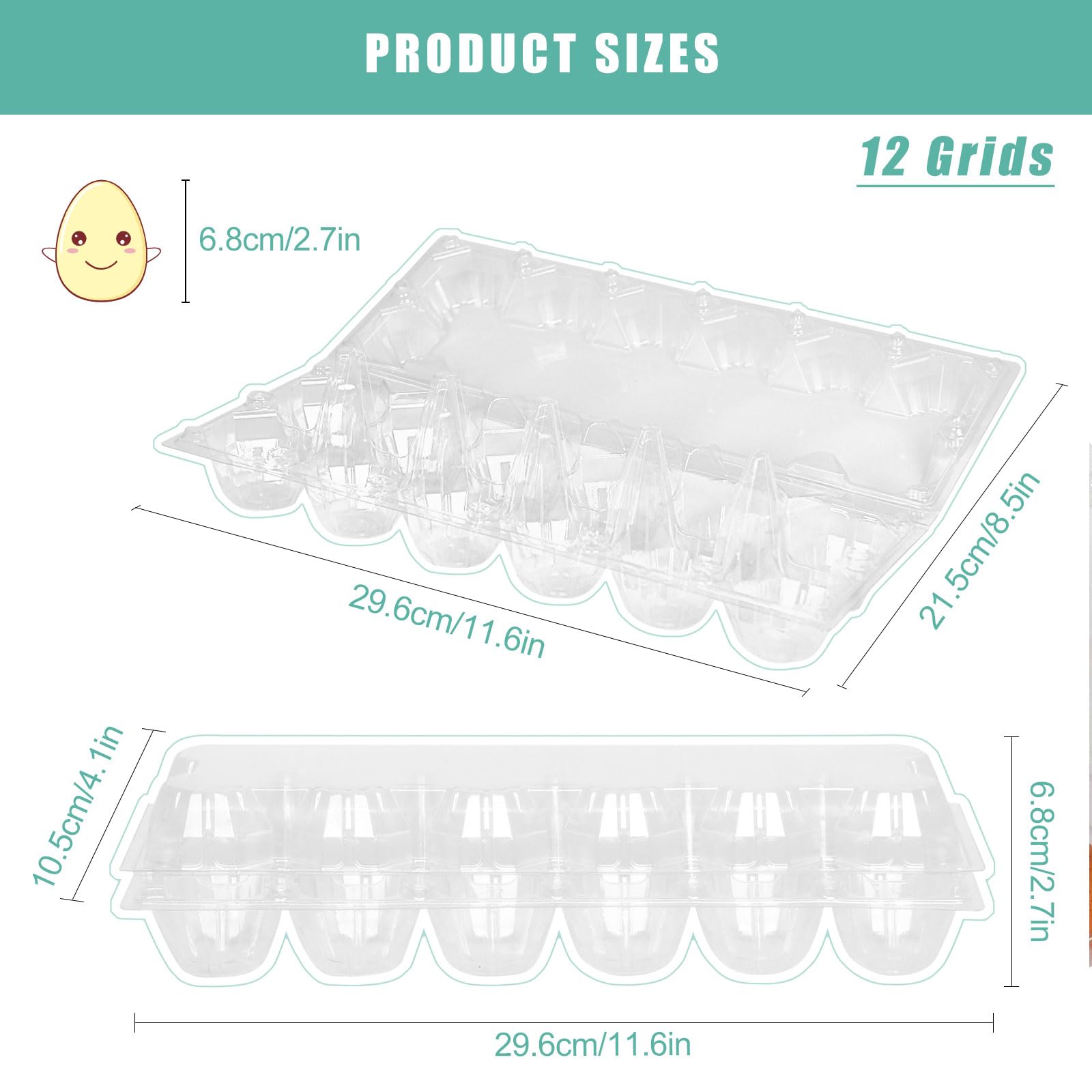 SINLUCESCE 40 Packs Plastic Egg Carton,Egg Cartons 2 * 6Grids，Egg Cartons Cheap Bulk，Perfect forfor 12 Eggs, Refrigerator Chicken Farm Markets，Large