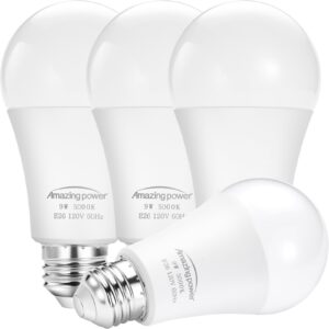 amazing power dusk to dawn light bulbs, sensor e26 led bulb 9w (60w equivalent), 825lm, 5000k daylight white, auto on/off light bulbs for outdoor lighting, 4-pack