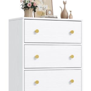 Nicehill 3 Drawer Dresser, White Nightstand for Bedroom with Fabric Drawers, Small Dresser Bedside Table Chest of Drawers for Bedroom, Hallway, Entryway, Closets,Kids' Room (White)