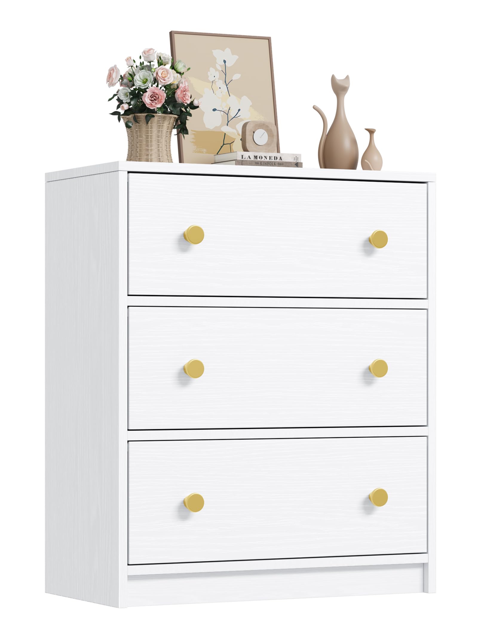 Nicehill 3 Drawer Dresser, White Nightstand for Bedroom with Fabric Drawers, Small Dresser Bedside Table Chest of Drawers for Bedroom, Hallway, Entryway, Closets,Kids' Room (White)