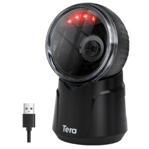 tera barcode scanner desktop omnidirectional: 1d 2d qr hands free usb wired bar code reader adjustable scan head plug and play for pos supermarket retail store mobile payment model 9000