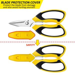 iedetok Utility Scissors Heavy Duty, Ultra Sharp Blade Shears with Protective Case, Multipurpose Stainless Steel Scissors For Cutting Cardboard, Fabric, Carpet, Leather, Wire (Yellow Set)