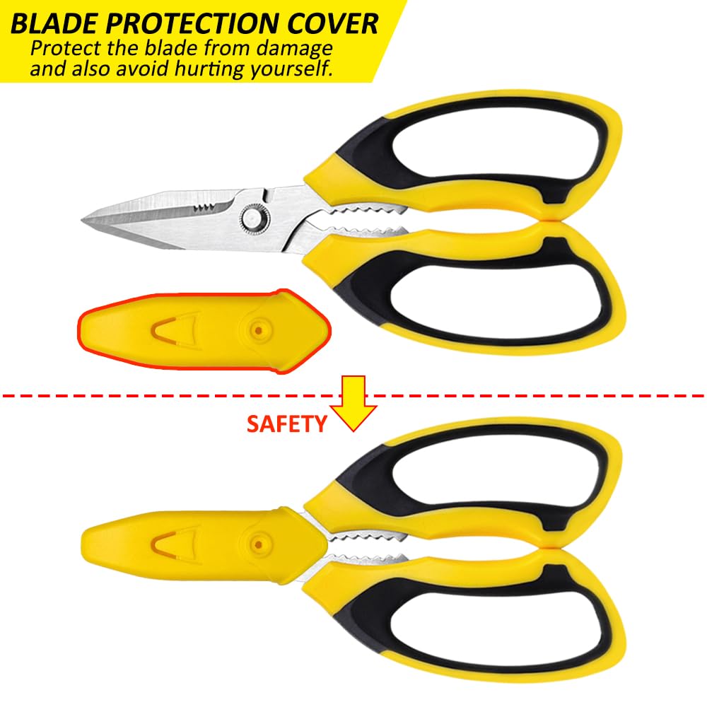 iedetok Utility Scissors Heavy Duty, Ultra Sharp Blade Shears with Protective Case, Multipurpose Stainless Steel Scissors For Cutting Cardboard, Fabric, Carpet, Leather, Wire (Yellow Set)