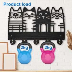 MAYJOYDIY Cat Coat Hooks Wall Mount Cat Wearing Glasses Wood Key Holder for Wall 11.8×7.9inch Black Pet Wall Art Decor Key Hooks 5 Alloy Hooks for Gift Entryway Living Room Kitchen Office