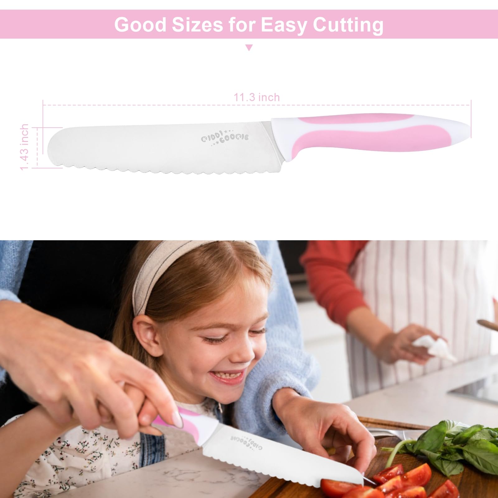 kiddi cookie Serrated Knife Serrated Bread Knife Stainless Steel Serrated Kitchen Knife Tomato Knife Lettuce Knife 6" Pink