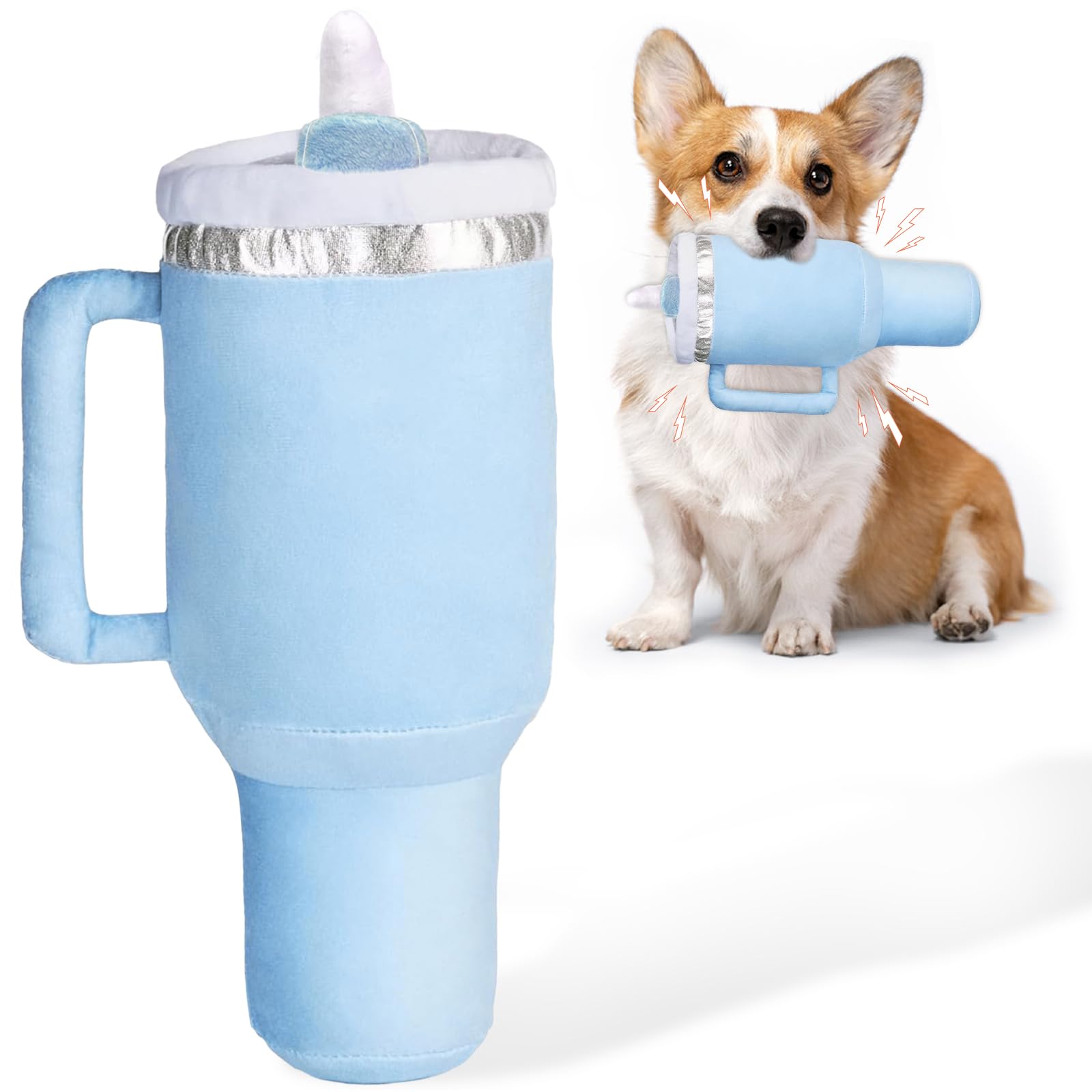 BUAEL Funny Tumbler with Handle Cup Dog Toys,Cute Squeaky Dog Toys Cup, Safety Design Dog Toys for Small Dogs/Large Dogs/Medium Size Dog Toy Replica of 30 oz Cup (Blue)