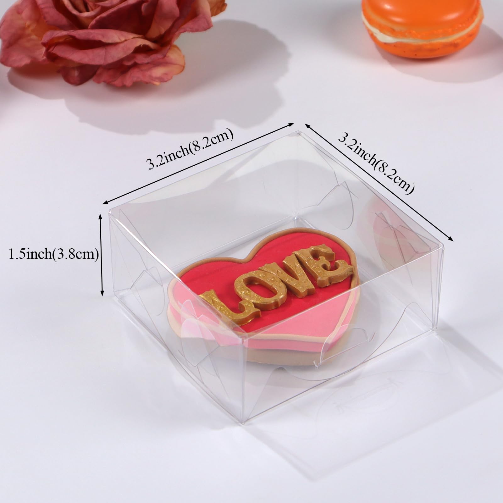 SLShePack 50PCS Clear Cookie Boxes Soap Boxes Chocolate Truffle Boxes for 4,Donut Boxes Macaron Boxes Chocolate covered Cherries Boxes Mini Bakery Boxes Brownie Boxes(3¼"X3¼X1½)