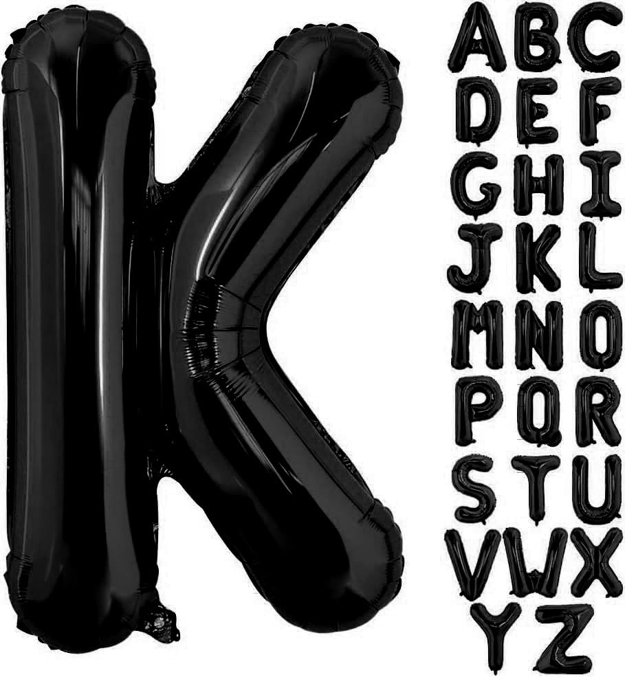 Black Letter K Balloons, 40 Inch Alphabet K Letter Balloons Foil Mylar Big Letter Balloons for Birthday Party Anniversary New Year Graduation Wedding Decorations