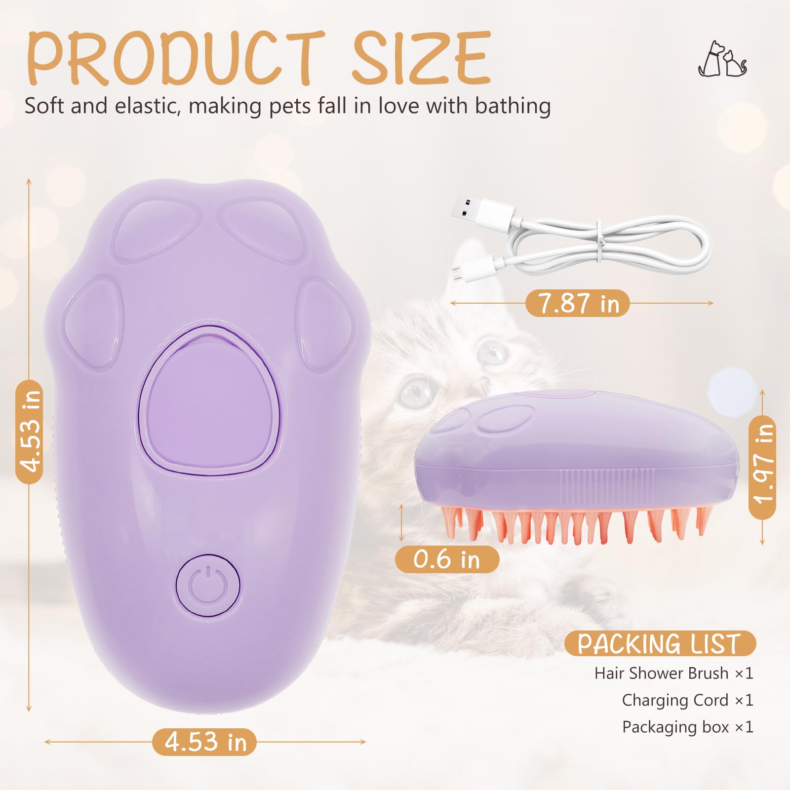 Cat Steam Brush for Shedding: 3-in-1 Silicone Steam Brush for Cats, Rechargeable Steam Cat Brush, Steamy Pet Brush, Dog Steam Brush for Shedding, Cat Grooming Brush with Steam - Purple